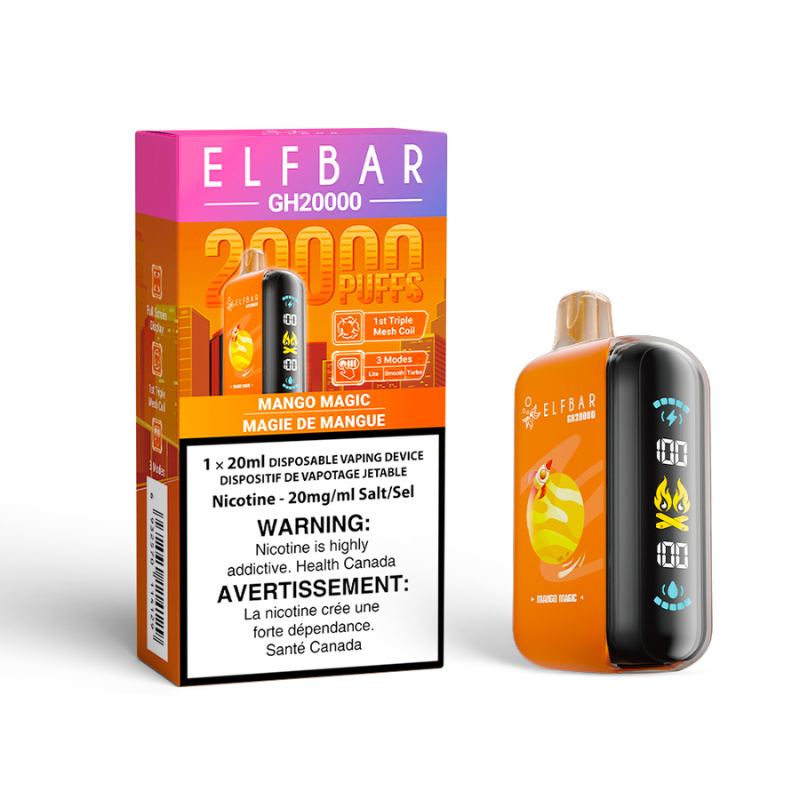 MANGO MAGIC ELF BAR GK20k DISPOSABLE VAPE Unleash the tropical magic with this juicy mango blend, offering a perfect escape to paradise with every inhale for a refreshing vaping experience! Explore Elf Bar ground breaking new product, the Elf Bar GH20k. 