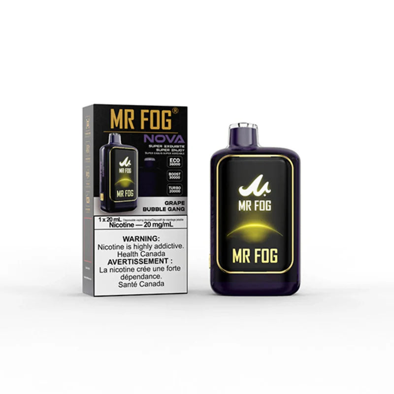 NOW AVAILABLE !! MR FOG NOVA GRAPE BUBBLE GANG 36000 puffs disposable with type-c charging and Adjustable airflow. Buy now at Mister Vapor.
