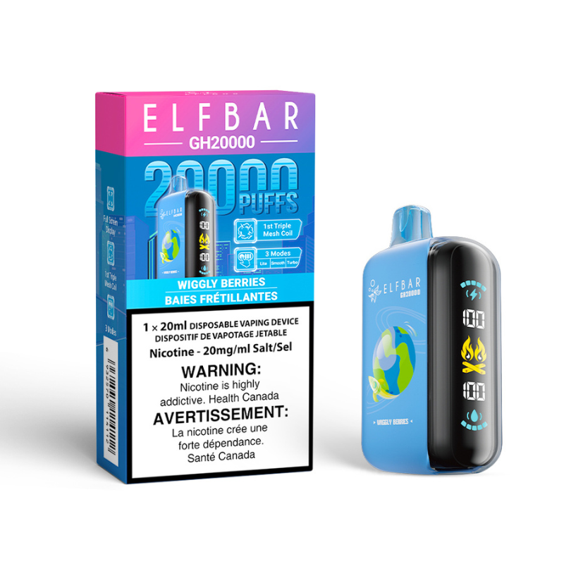 WIGGLY BERRIES ELF BAR GK20k DISPOSABLE VAPE Experience a playful explosion of berry treat sweetness in every puff, delivering a deliciously fruity delight that's perfect for vaping enthusiasts seeking a sweet escape! Explore Elf Bar ground breaking new product, the Elf Bar GH20k.